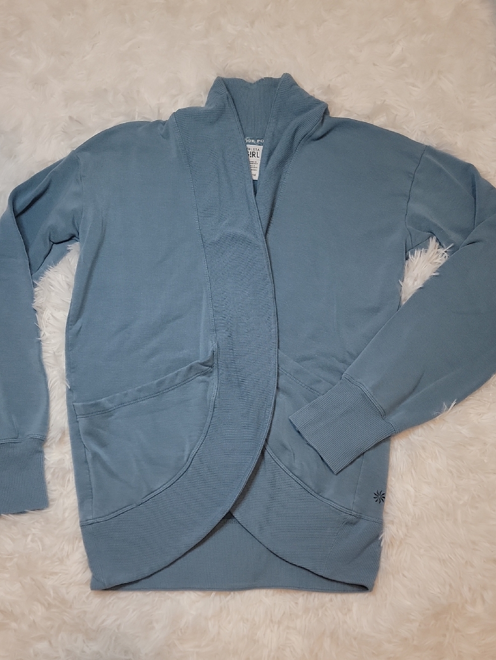 Athleta Girls Open-Front Cardigan Wrap in Teal. Medium/8-10